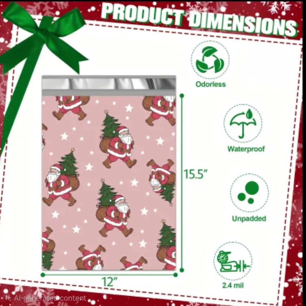 Ten Pink Santa Claus Christmas Sack 12x15.5 Poly Mailers - Picture 2 of 4